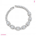 Round Moissanite Halo Link Bracelet in Sterling Silver - View 1