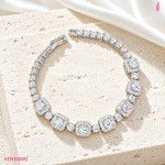 Round Moissanite Halo Link Bracelet in Sterling Silver - View 2