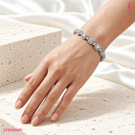 Round Moissanite Halo Link Bracelet in Sterling Silver - View 6