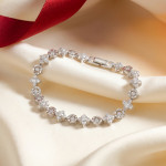 Silver-Tone Round Clear Stone Bezel Link Bracelet - View 3