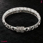 Pavé Cubic Zirconia Bangle in White Gold-Plated Sterling Silver - View 3