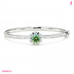 Green Moissanite Bangle in White Gold-Plated Sterling Silver - View 1