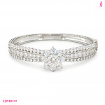 Moissanite Flower Bangle in White Gold-Plated Sterling Silver - View 1