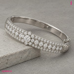 Moissanite Flower Bangle in White Gold-Plated Sterling Silver - View 2