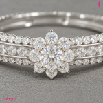 Moissanite Flower Bangle in White Gold-Plated Sterling Silver - View 3