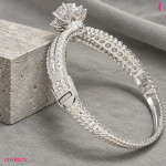 Moissanite Flower Bangle in White Gold-Plated Sterling Silver - View 4