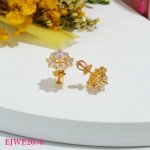 Gold-Tone Round Moissanite Floral Halo Stud Earrings - View 3