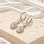 Silver-Tone Pear Halo Drop Earrings - View 2