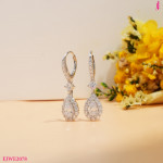 Silver-Tone Pear Halo Drop Earrings - View 3