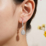 Silver-Tone Pear Halo Drop Earrings - View 6