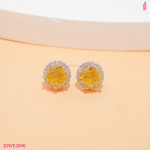 Silver-Tone Yellow Round Halo Stud Earrings - View 3