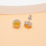 Silver-Tone Yellow Round Halo Stud Earrings - View 4