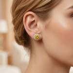 Silver-Tone Yellow Round Halo Stud Earrings - View 6