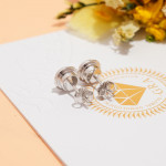 Silver-Tone Round Moissanite Bezel Stud Earrings - View 3