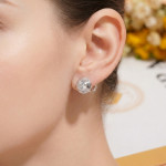 Silver-Tone Round Moissanite Bezel Stud Earrings - View 4