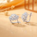 Round CZ Floral Halo Earrings in Sterling Silver - View 3