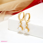Round Moissanite Drop Huggie Earrings in 18K Yellow Gold - View 1