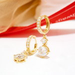 Round Moissanite Drop Huggie Earrings in 18K Yellow Gold - View 2