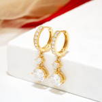 Round Moissanite Drop Huggie Earrings in 18K Yellow Gold - View 3