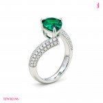 Pear Green CZ Bypass Ring in White Gold-Plated Sterling Silver - View 1
