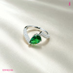 Pear Green CZ Bypass Ring in White Gold-Plated Sterling Silver - View 3