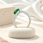 Pear Green CZ Bypass Ring in White Gold-Plated Sterling Silver - View 4