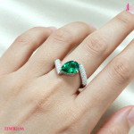 Pear Green CZ Bypass Ring in White Gold-Plated Sterling Silver - View 5