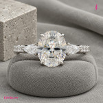 Oval CZ Three-Stone Ring in White Gold-Plated Sterling Silver - View 2