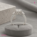 Oval CZ Three-Stone Ring in White Gold-Plated Sterling Silver - View 4