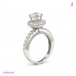 Round Moissanite Halo Ring in White Gold-Plated Sterling Silver - View 1