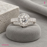 Round Moissanite Halo Ring in White Gold-Plated Sterling Silver - View 2
