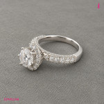 Round Moissanite Halo Ring in White Gold-Plated Sterling Silver - View 3