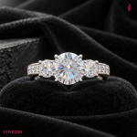 Moissanite Side-Stone Ring in White Gold-Plated Sterling Silver - View 2