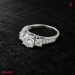 Moissanite Side-Stone Ring in White Gold-Plated Sterling Silver - View 3