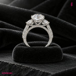 Moissanite Side-Stone Ring in White Gold-Plated Sterling Silver - View 4
