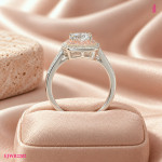 Moissanite Pink Halo Ring in White Gold-Plated Sterling Silver - View 4