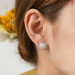 Round Moissanite Halo Stud Earrings in Platinum-Plated Sterling Silver - View 4