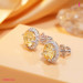 Yellow Cubic Zirconia Halo Stud Earrings in Platinum-Plated Sterling Silver - View 2