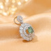 Green Moissanite Sunburst Halo Necklace in Platinum-Plated Sterling Silver - View 2