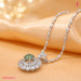 Green Moissanite Sunburst Halo Necklace in Platinum-Plated Sterling Silver - View 3