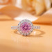 Round Pink Moissanite Halo Ring in Platinum-Plated Sterling Silver - View 2