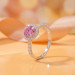 Round Pink Moissanite Halo Ring in Platinum-Plated Sterling Silver - View 3