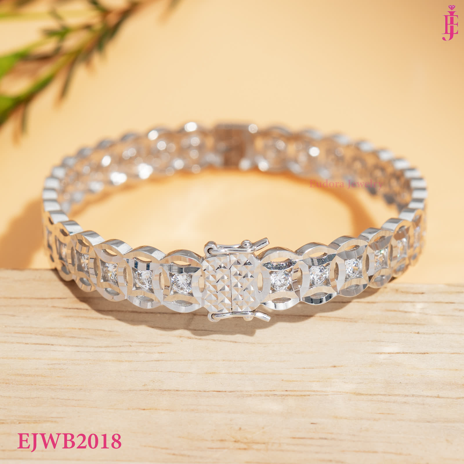 Close view of the bracelet clasp and linked stones
