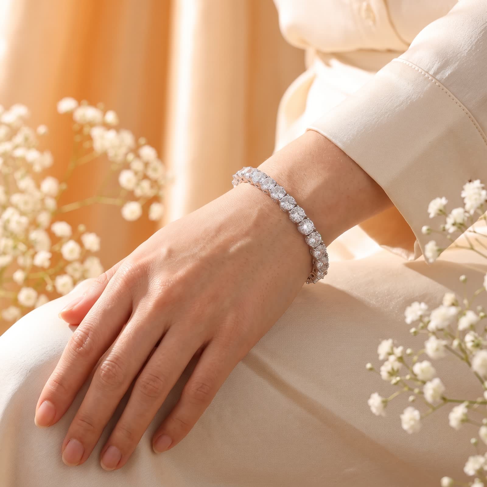 Round Stone Tennis Bracelet worn on the wrist