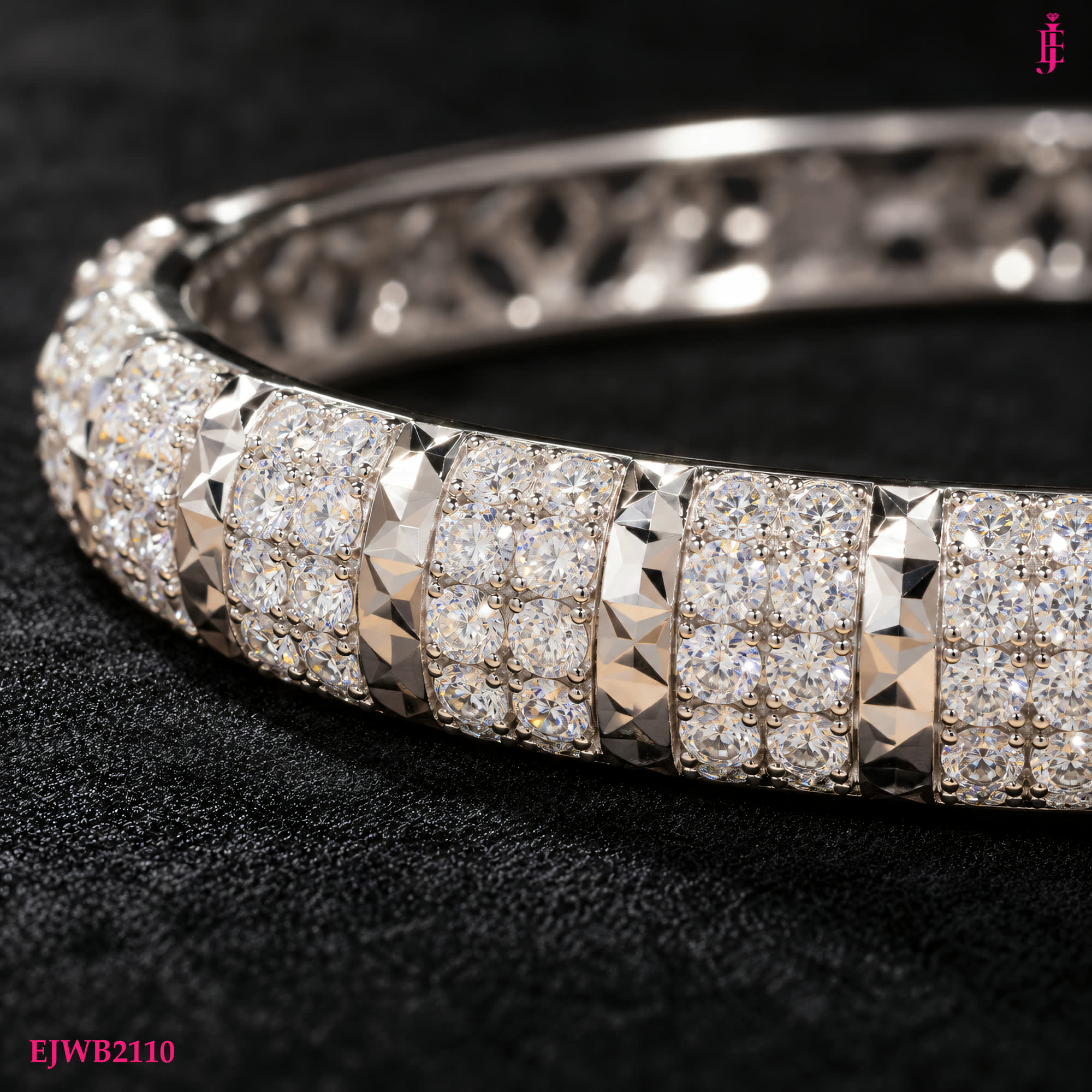 Pavé Cubic Zirconia Bangle in White Gold-Plated Sterling Silver - close-up