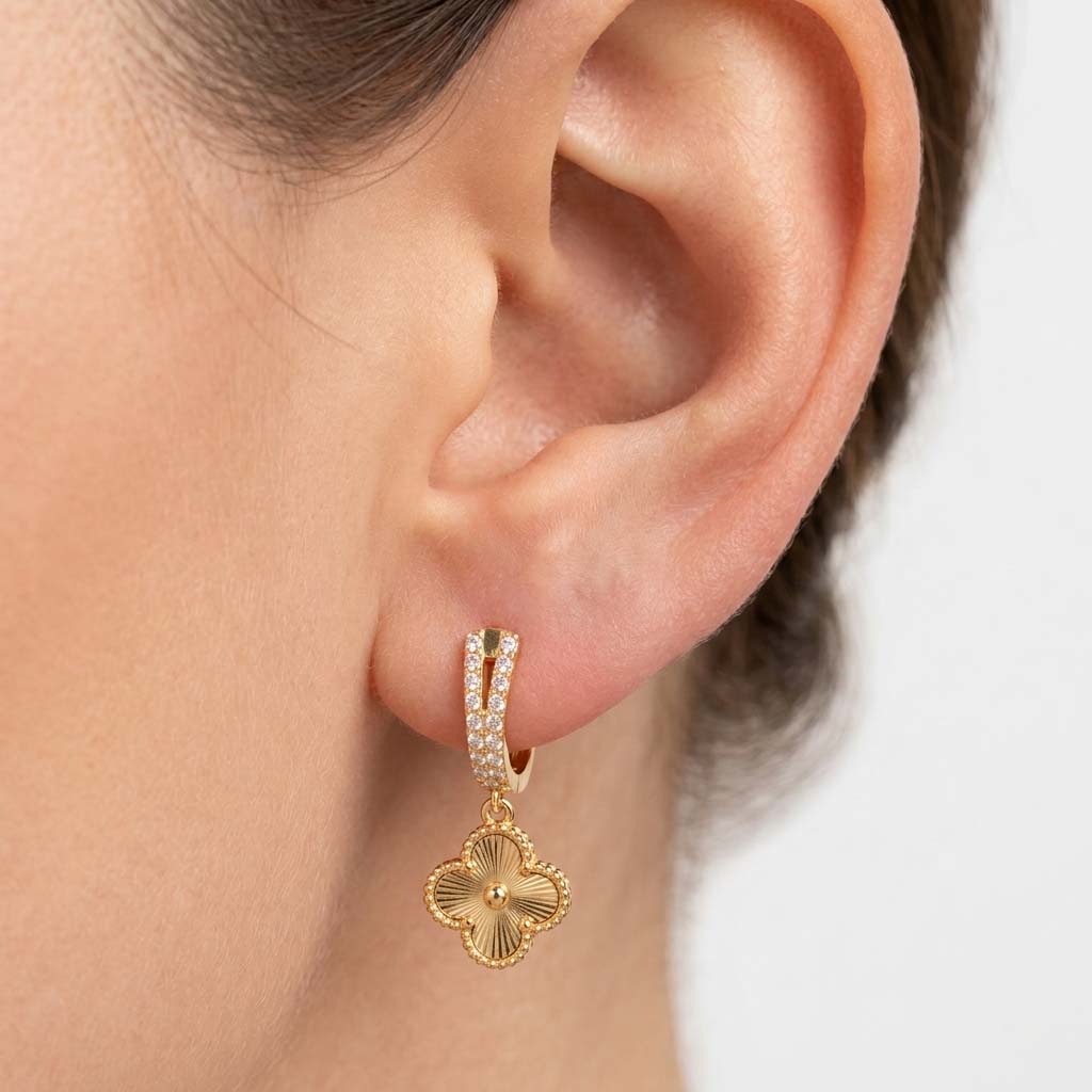 EJWE2062 Women's Clover Earrings worn on the ear