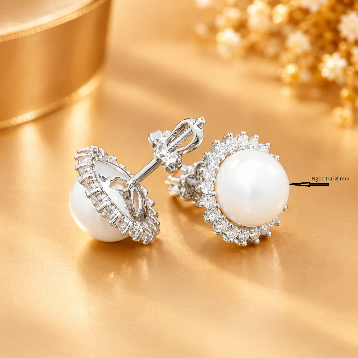 Supplier photo marking the pearl diameter as 8 mm