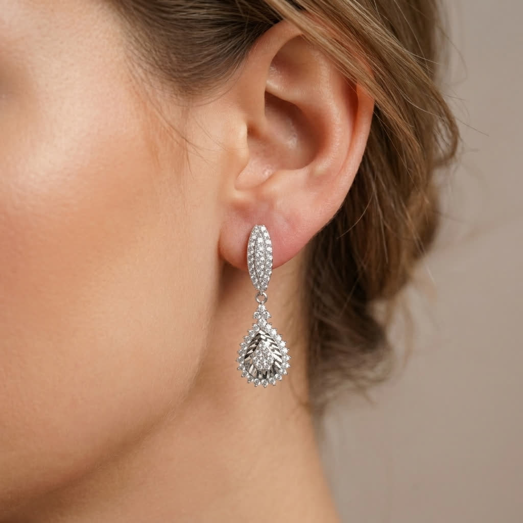 Teardrop Halo Drop Earrings in Gold-Plated Silver - alternate view