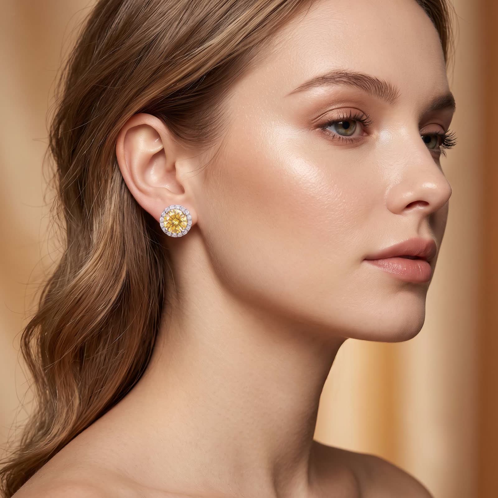 Yellow center halo studs worn