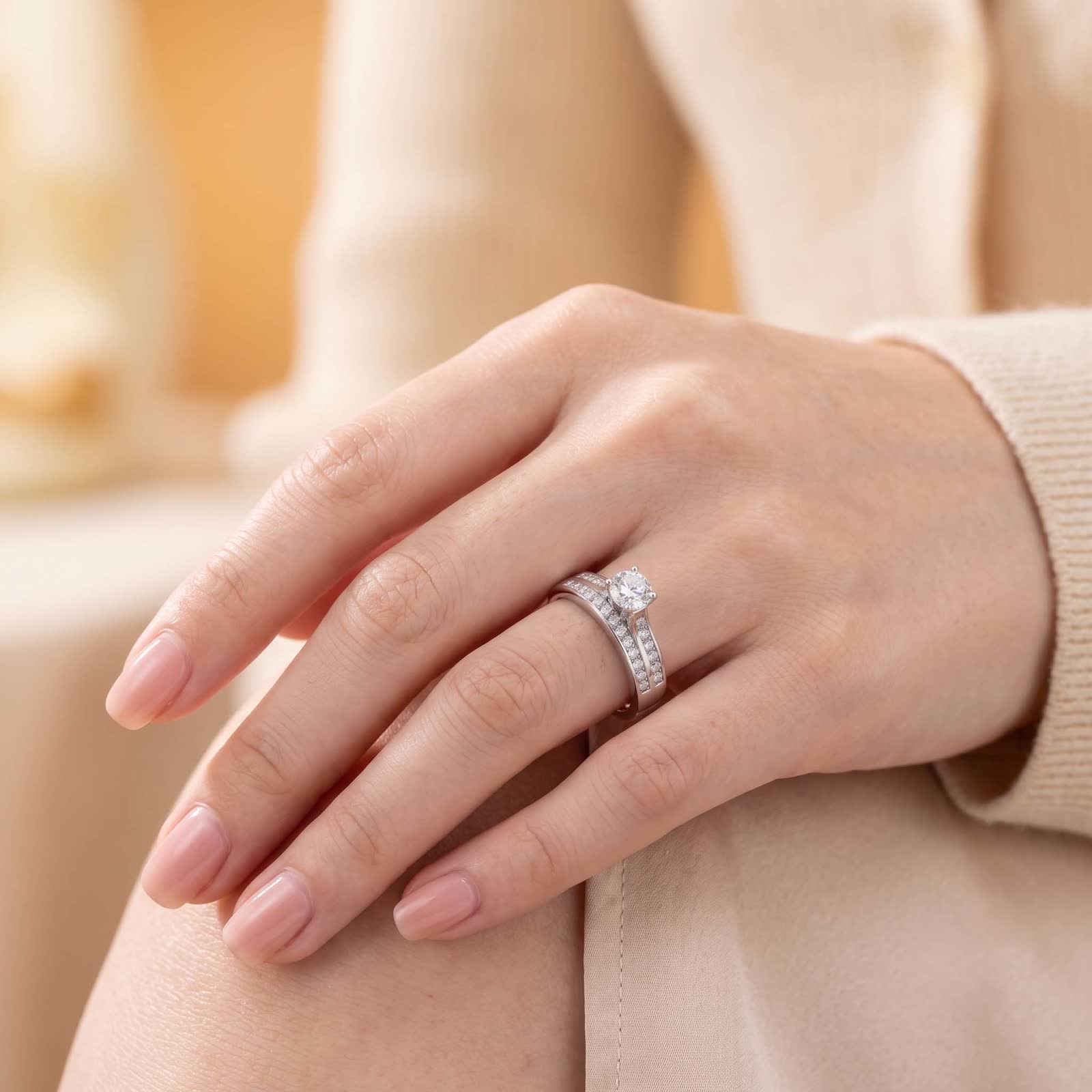 Round solitaire ring worn on the hand